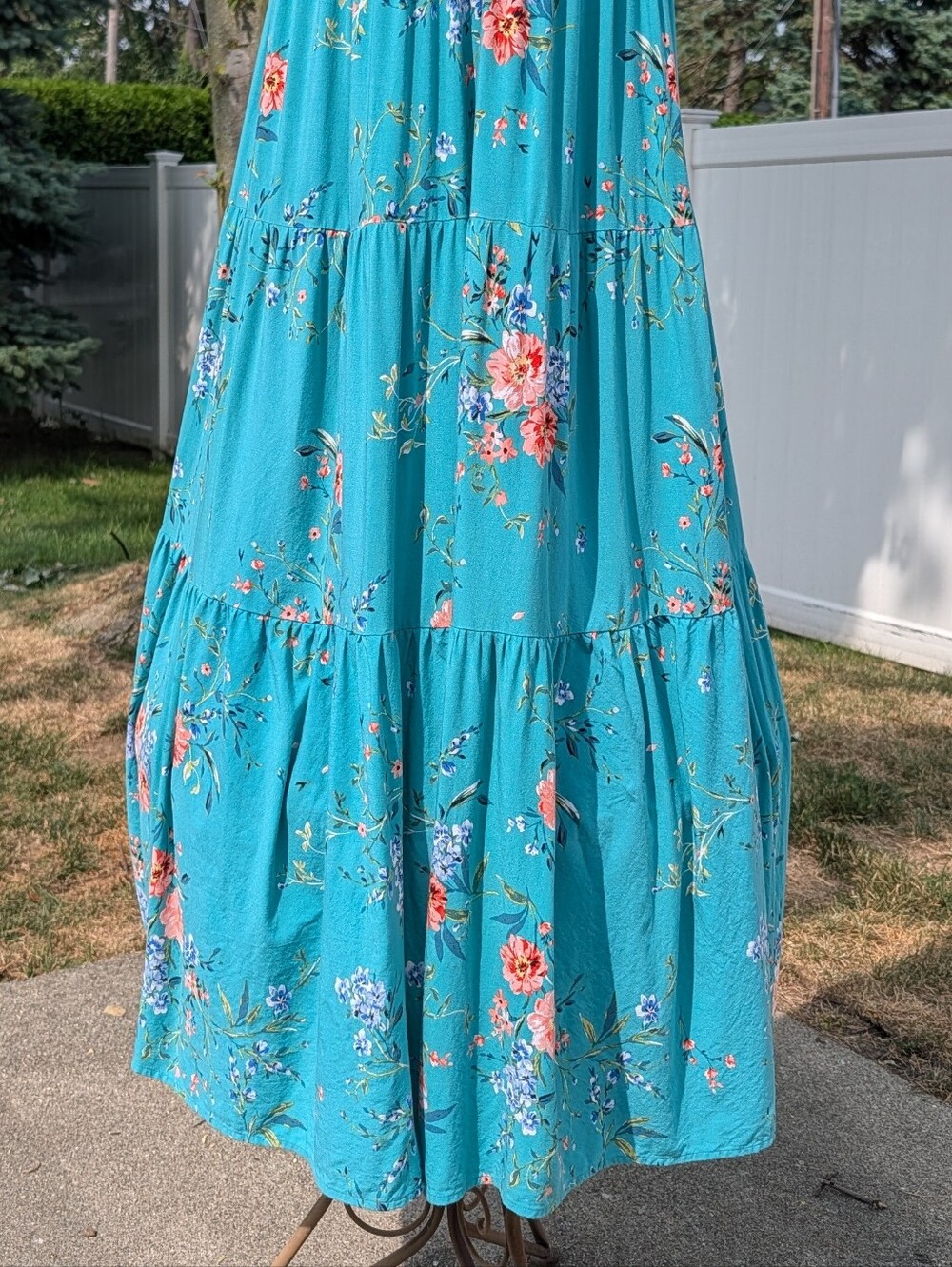 Maxi Dress Lauren Conrad Floral 100% Rayon Size XL Halter Top Sleeveless Teal - Picture 9 of 10